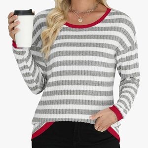 Striped Gray and Red Women's Sweater